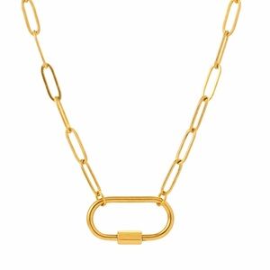 Gold PVD Stainless Steel Link Necklace | Carabiner Style | 17”